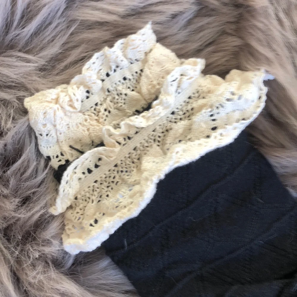Diamond Knit Over The Knee Socks with Crochet Top